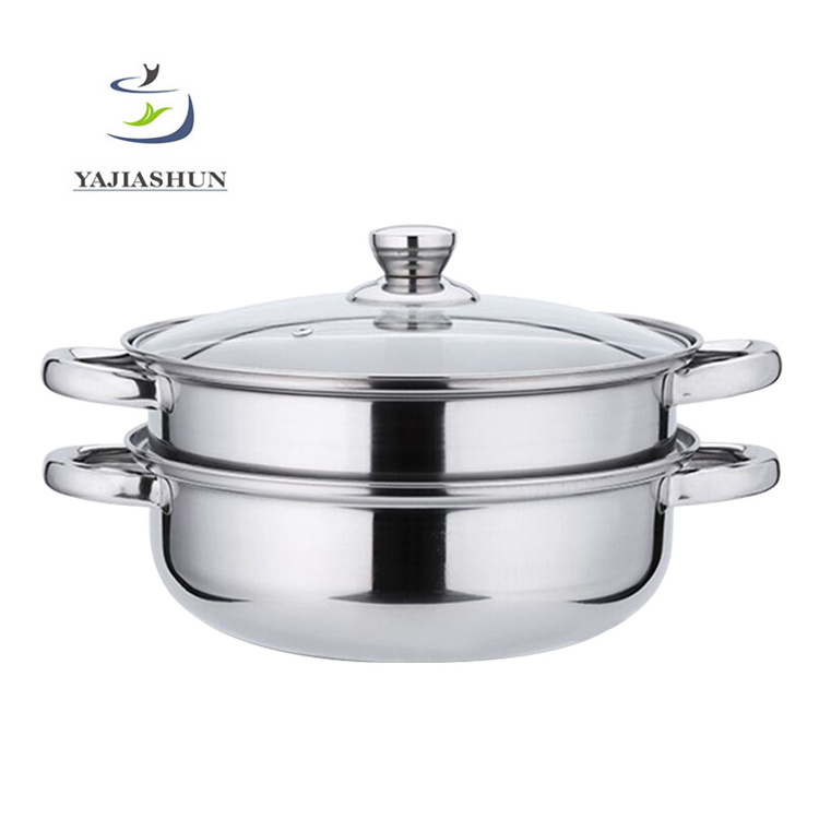 Double Layers Stainless Steel Steam Cooking Pot And Stock Pot With Glass Lid For Kitchen Cooking Tool