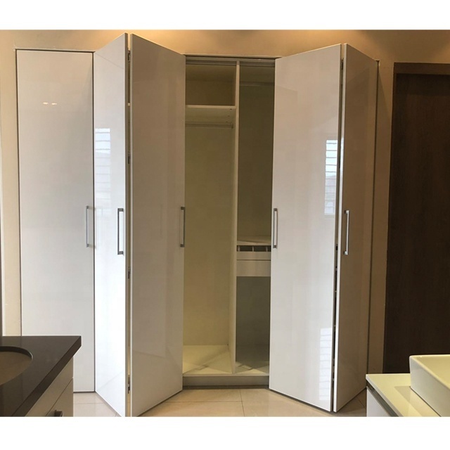 Foshan factory wholesale high gloss lacquer folding door bedroom wardrobe