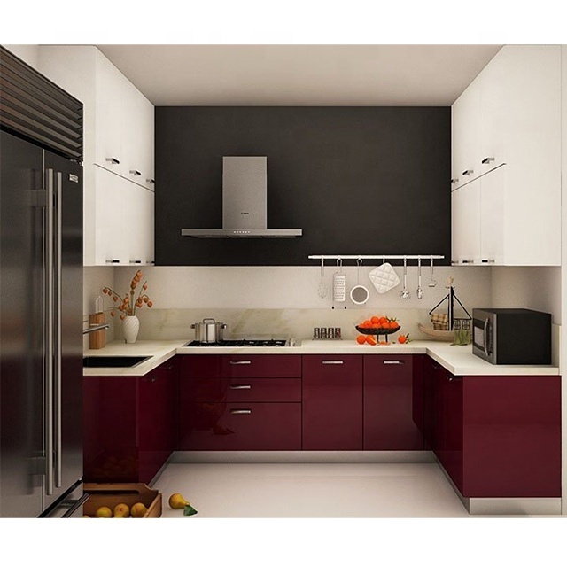 Apartment high gloss UV modular kitchen cabinets