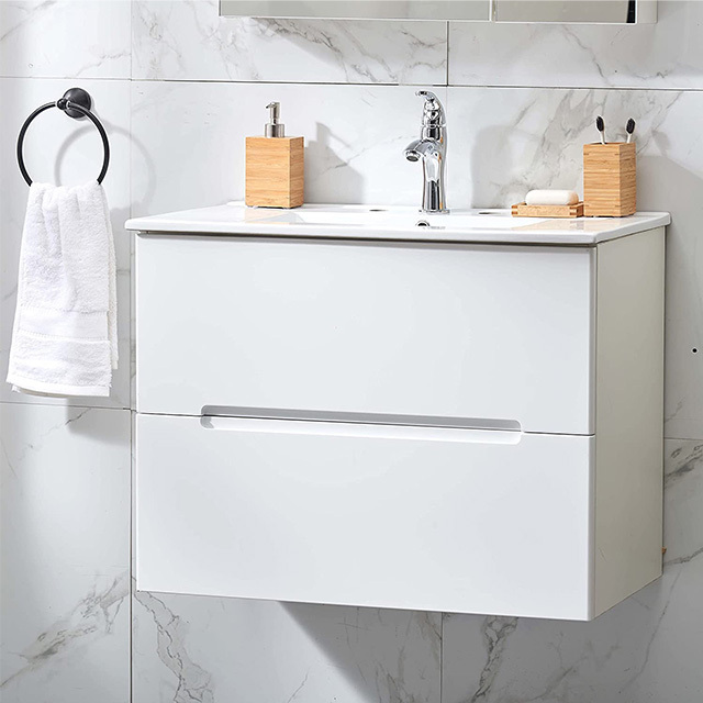 European market 30inch Single Wall Mounted white PVC Finish Modern Bathroom Cabinet With Sink