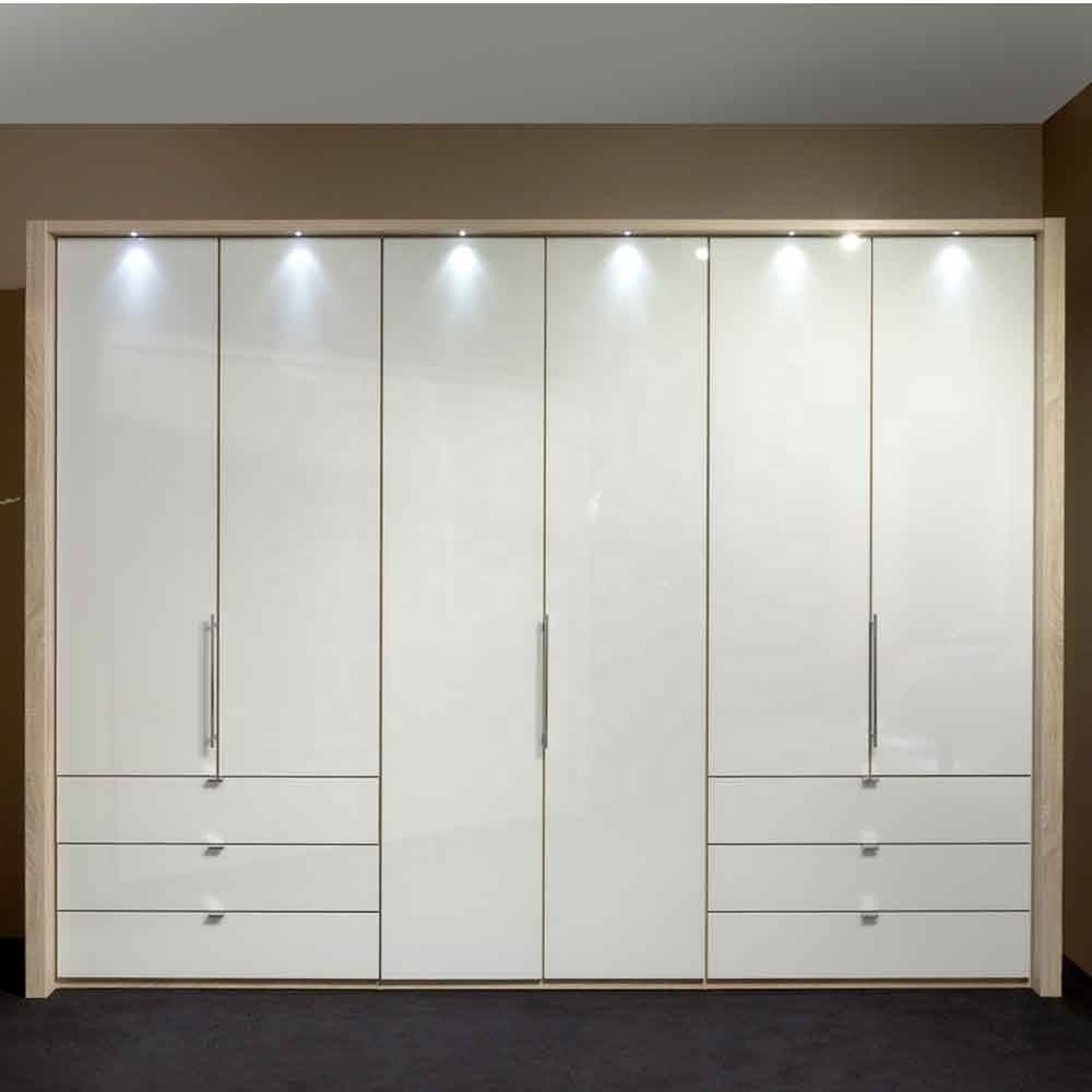 Simple design high gloss lacquer MDF 6 doors bedroom wardrobe cabinet