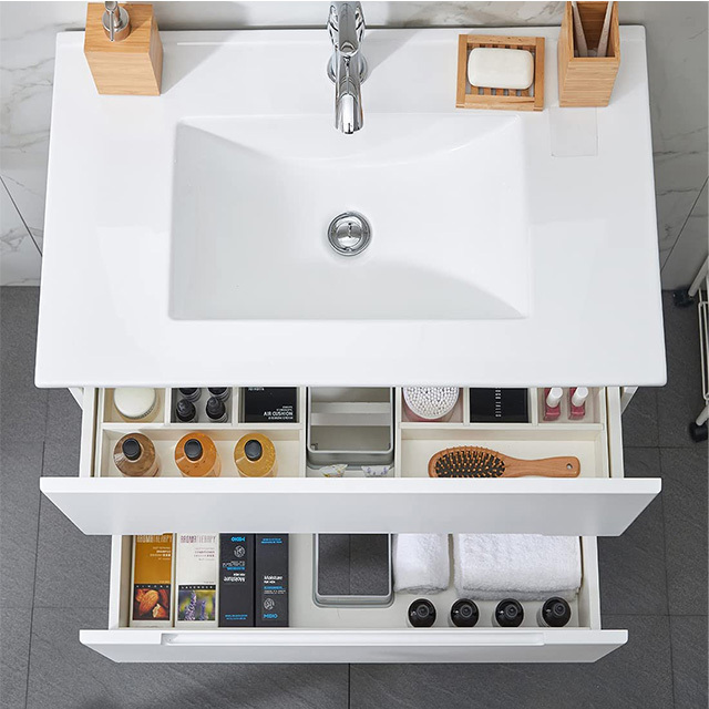 European market 30inch Single Wall Mounted white PVC Finish Modern Bathroom Cabinet With Sink