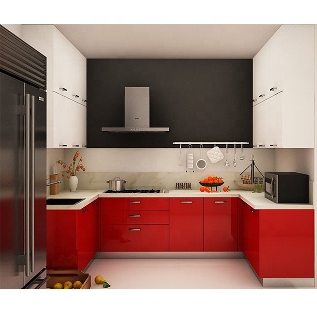 Apartment high gloss UV modular kitchen cabinets