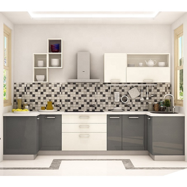 Apartment high gloss UV modular kitchen cabinets