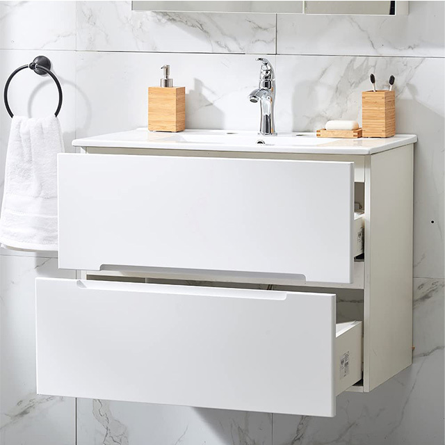 European market 30inch Single Wall Mounted white PVC Finish Modern Bathroom Cabinet With Sink