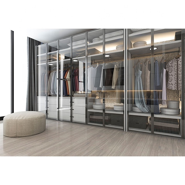 Apartment modern aluminum glass doors bedroom closet wardrobe