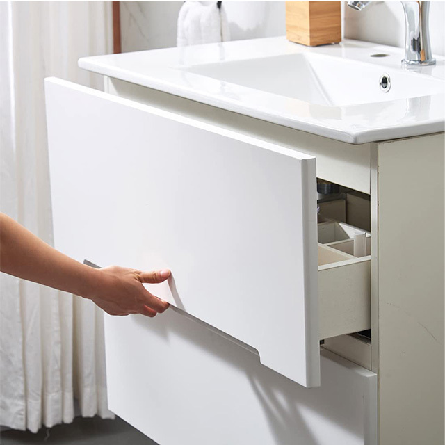 European market 30inch Single Wall Mounted white PVC Finish Modern Bathroom Cabinet With Sink