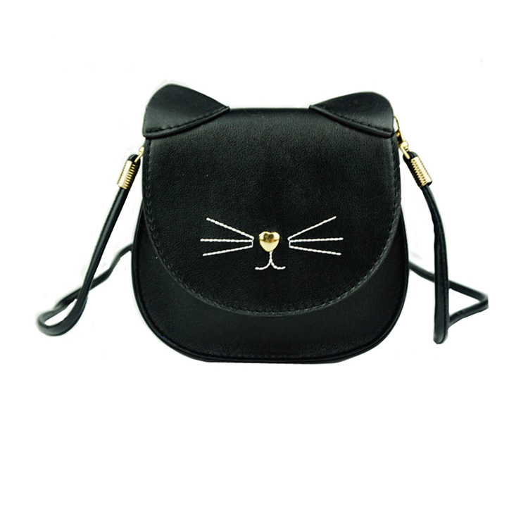 custom popular Mini cute Portable long strip cat shape girls black pu sling shoulder crossbody bag