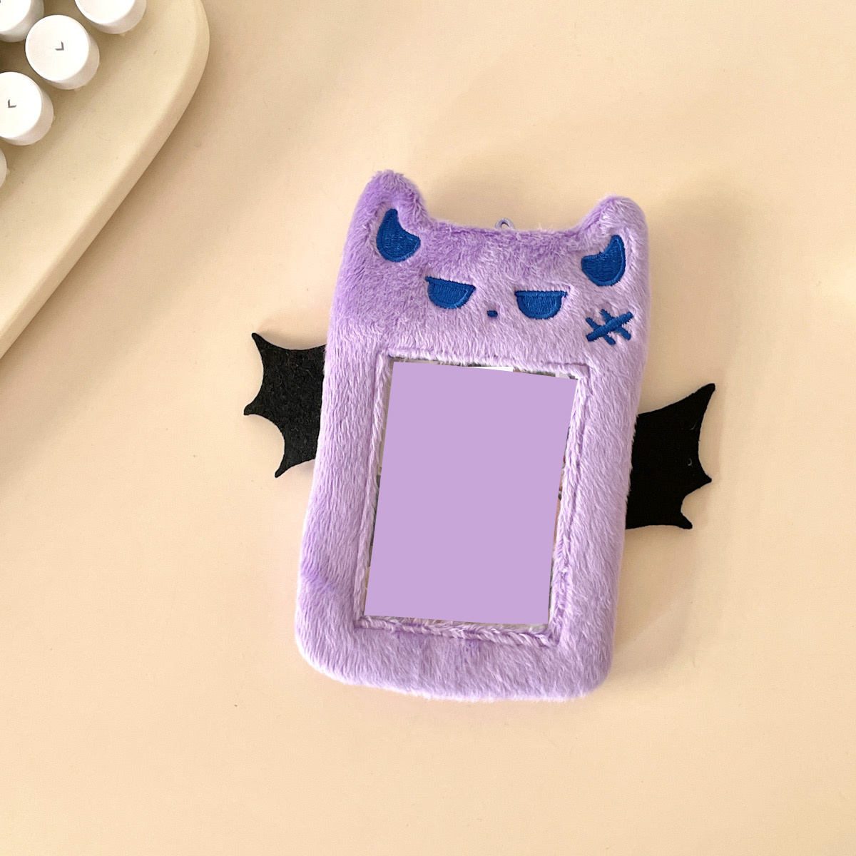 Custom Design Kawaii Plush Photo card Holder Bat Demon Cartoon Cute Doll Fluffy Mini Keychain Plush Kpop Card Holder Pouch