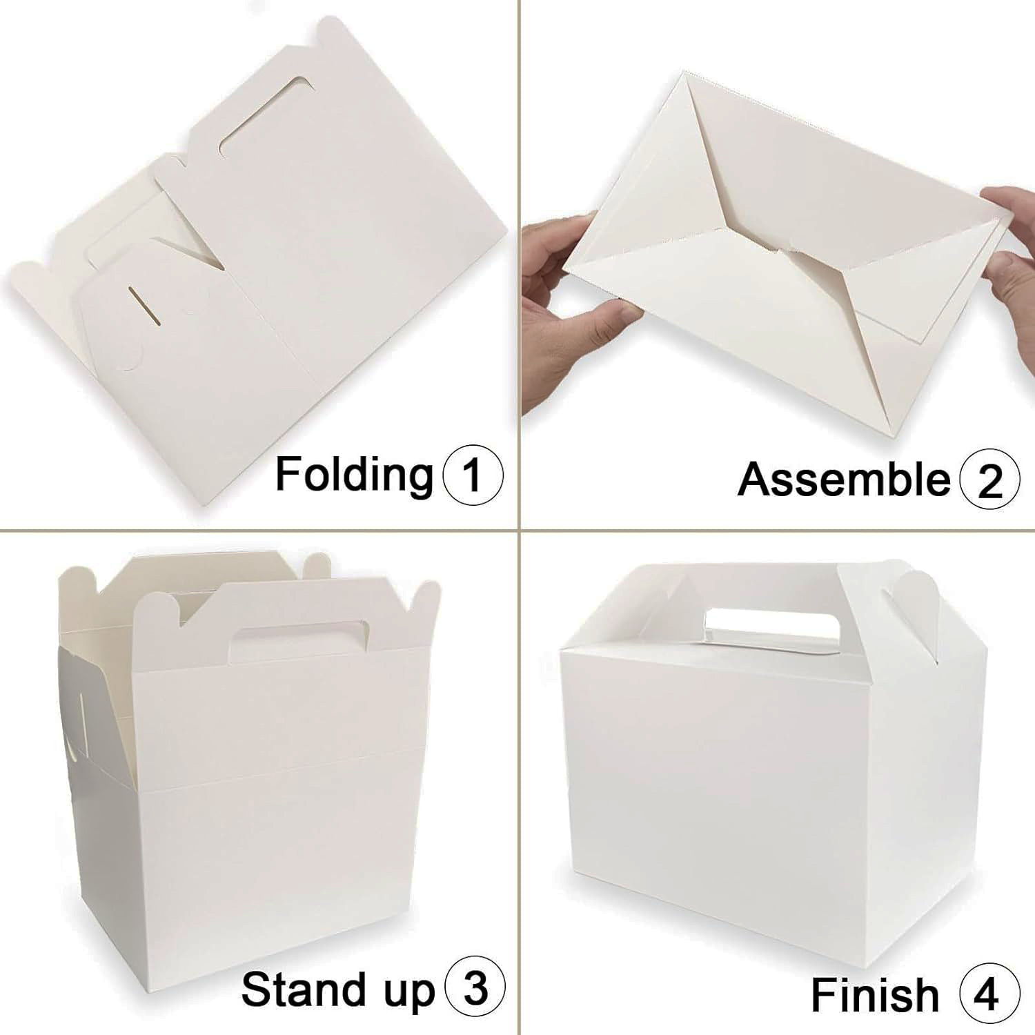 Biodegradable White gable Card Paper Lunch Packing takeout Wholesale Custom pastry candy wedding Cake handle box