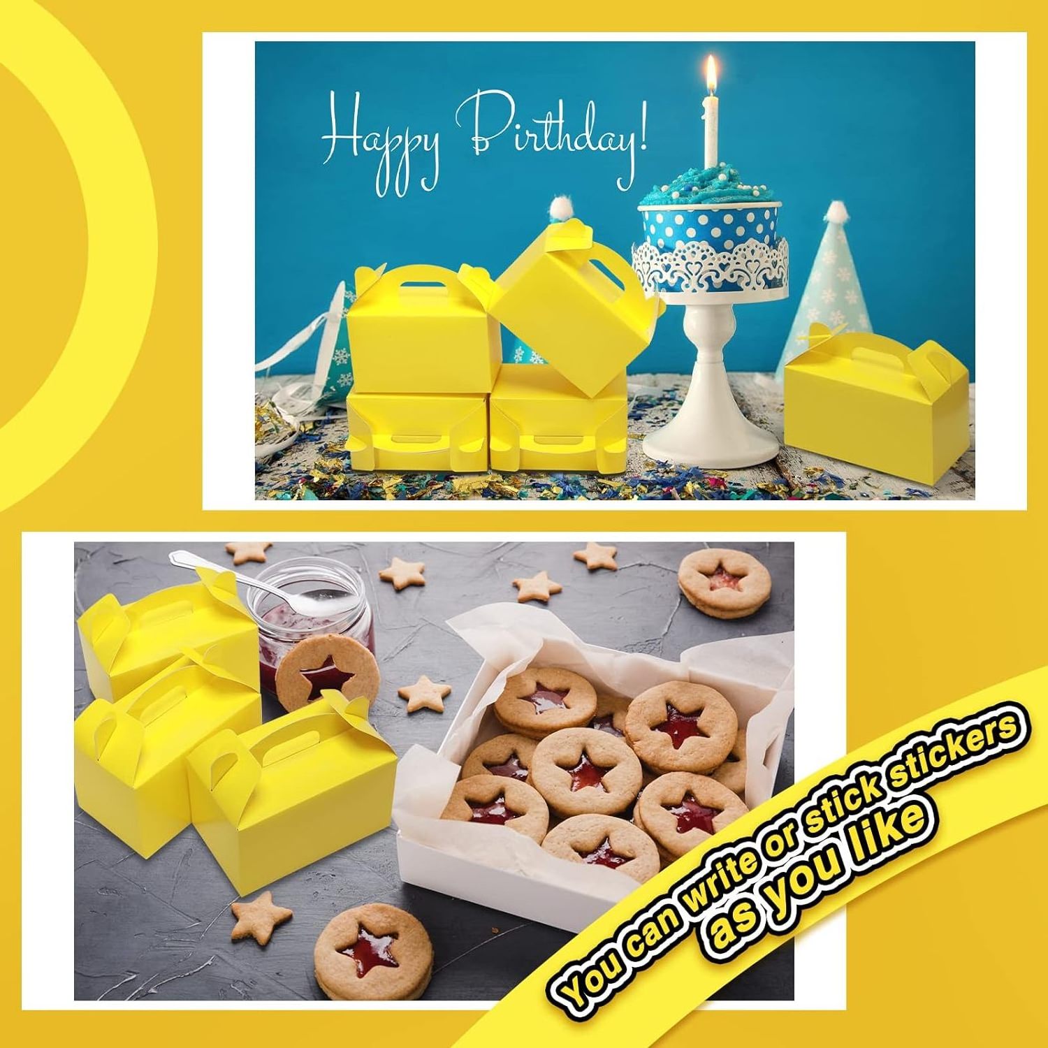 Wholesale sale Holiday wedding yellow paperboard Material Packaging Box With Handle Kids portable candy box