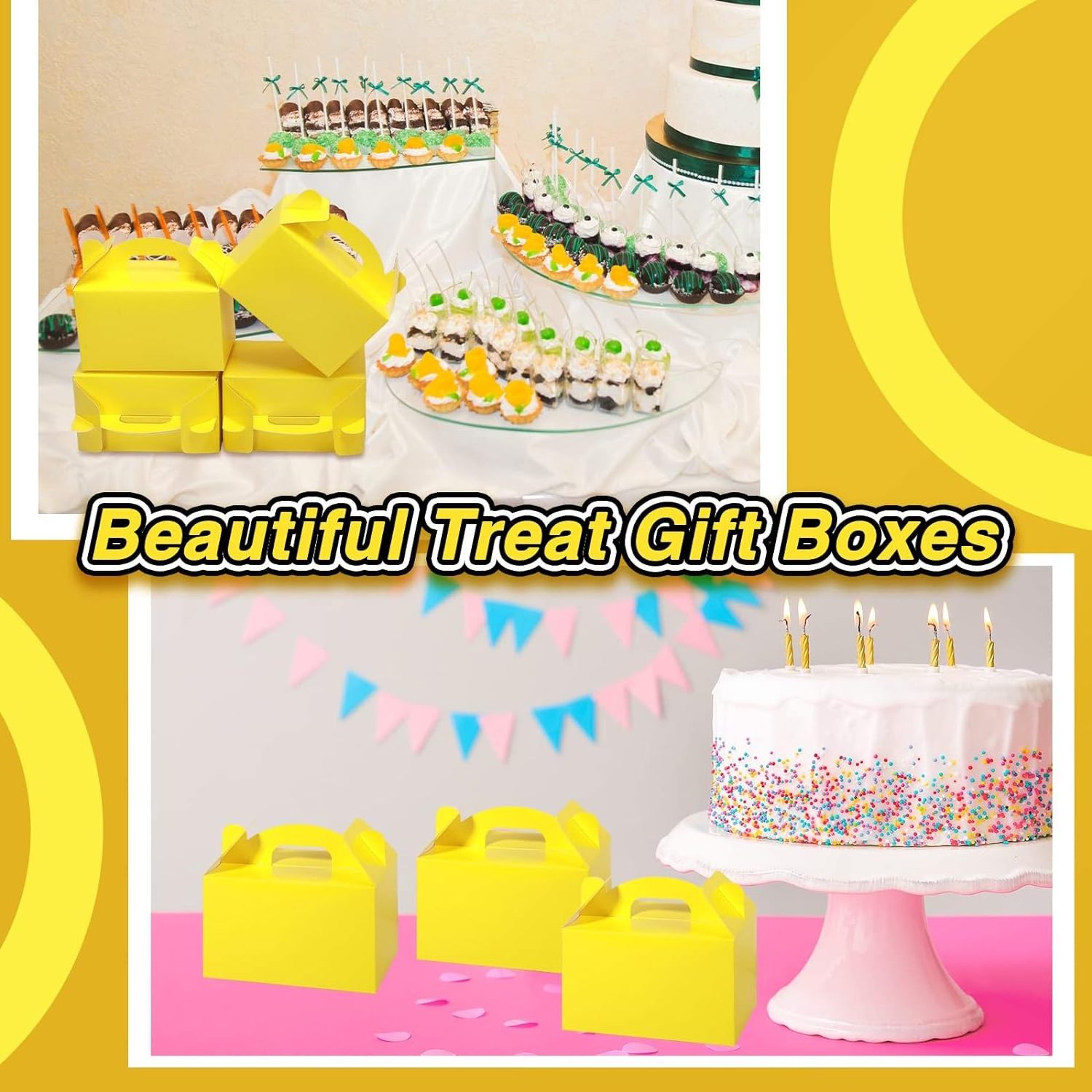 Wholesale sale Holiday wedding yellow paperboard Material Packaging Box With Handle Kids portable candy box