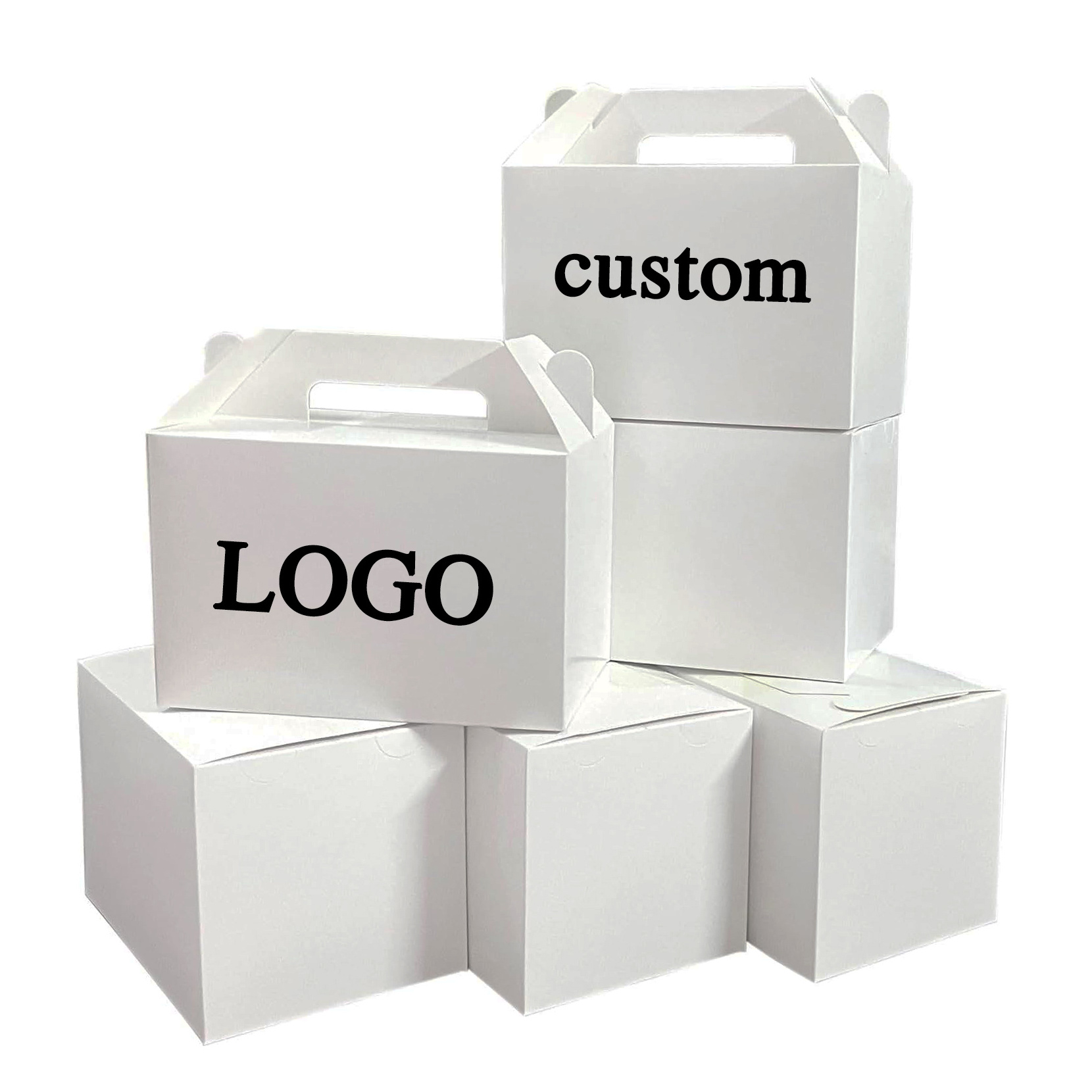 Biodegradable White gable Card Paper Lunch Packing takeout Wholesale Custom pastry candy wedding Cake handle box