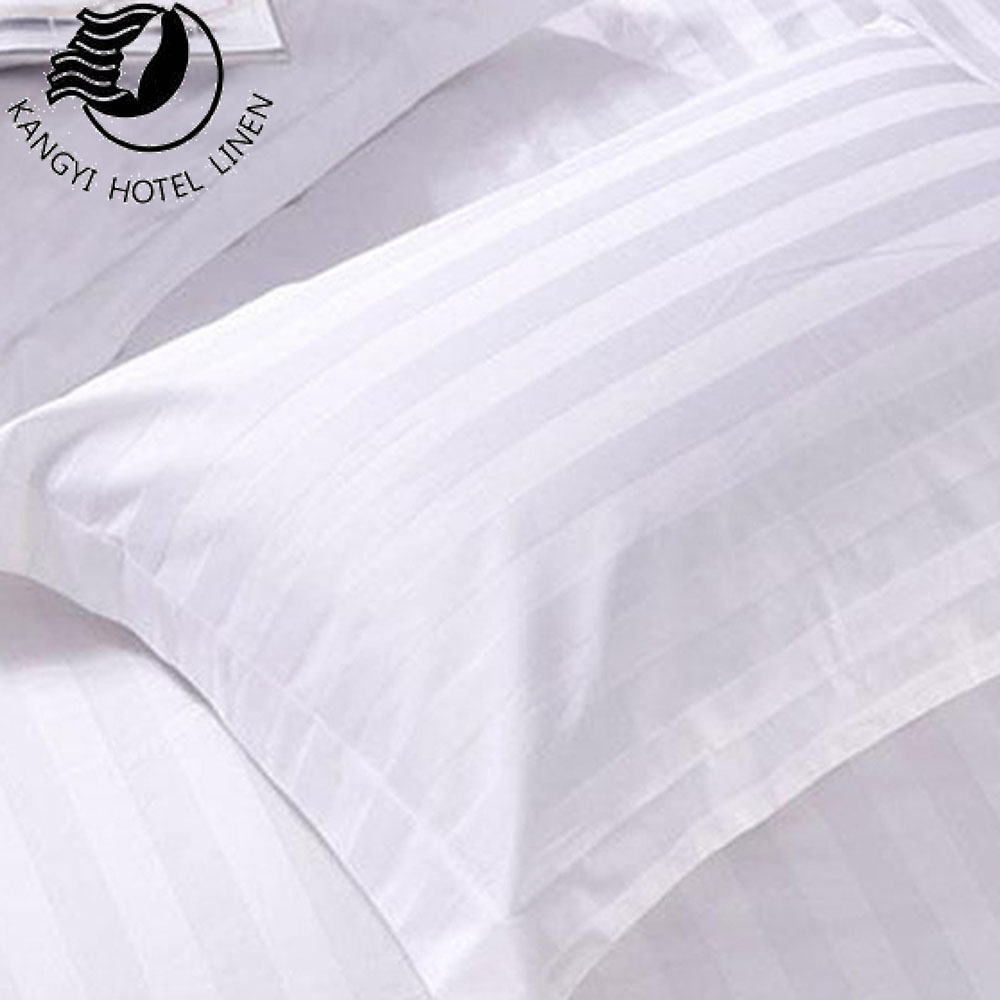 Europe Selling Hotel Custom White Pure Cotton Hotel 3CM Stripe Satin Pillow Case