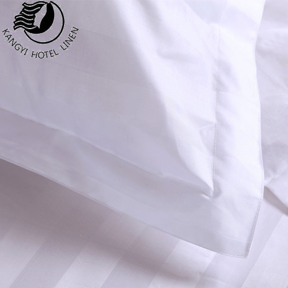 Europe Selling Hotel Custom White Pure Cotton Hotel 3CM Stripe Satin Pillow Case