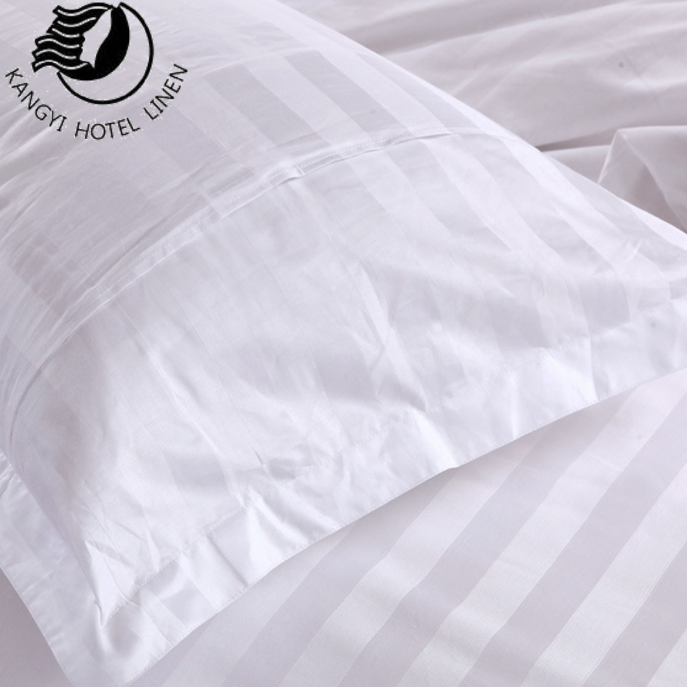 Europe Selling Hotel Custom White Pure Cotton Hotel 3CM Stripe Satin Pillow Case