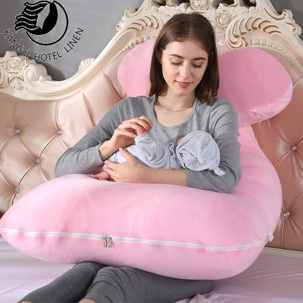 Velvet Fabric Custom Pregnancy Pillow U Shape Pillow For Pregnant With Zipper