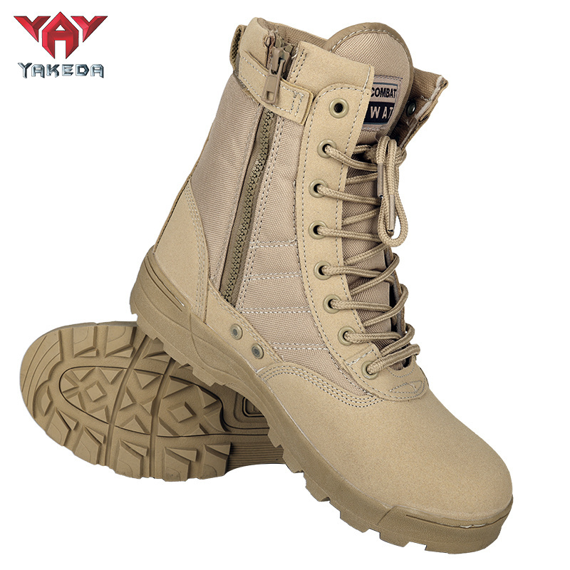 YAKEDA Botas De Cuerotactico Outdoor Hiking High-tops Waterproof Anti-slip Tactical Boots Steel Toe Men Shoes Combat Boots