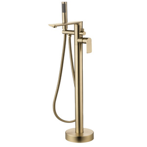 Stand Alone Bathtub Faucet Floor Mounted Brass Bath Mixer Tap Single Lever Freestanding Brushed Gold Bathtub Faucet