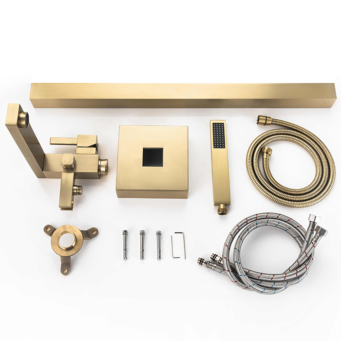 Bathroom Faucet Brass Floor Mounted brushed gold free standing bathtub Hotel  faucet  with hand shower