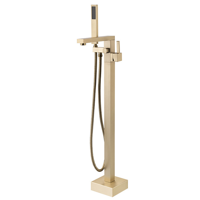 Bathroom Faucet Brass Floor Mounted brushed gold free standing bathtub Hotel  faucet  with hand shower