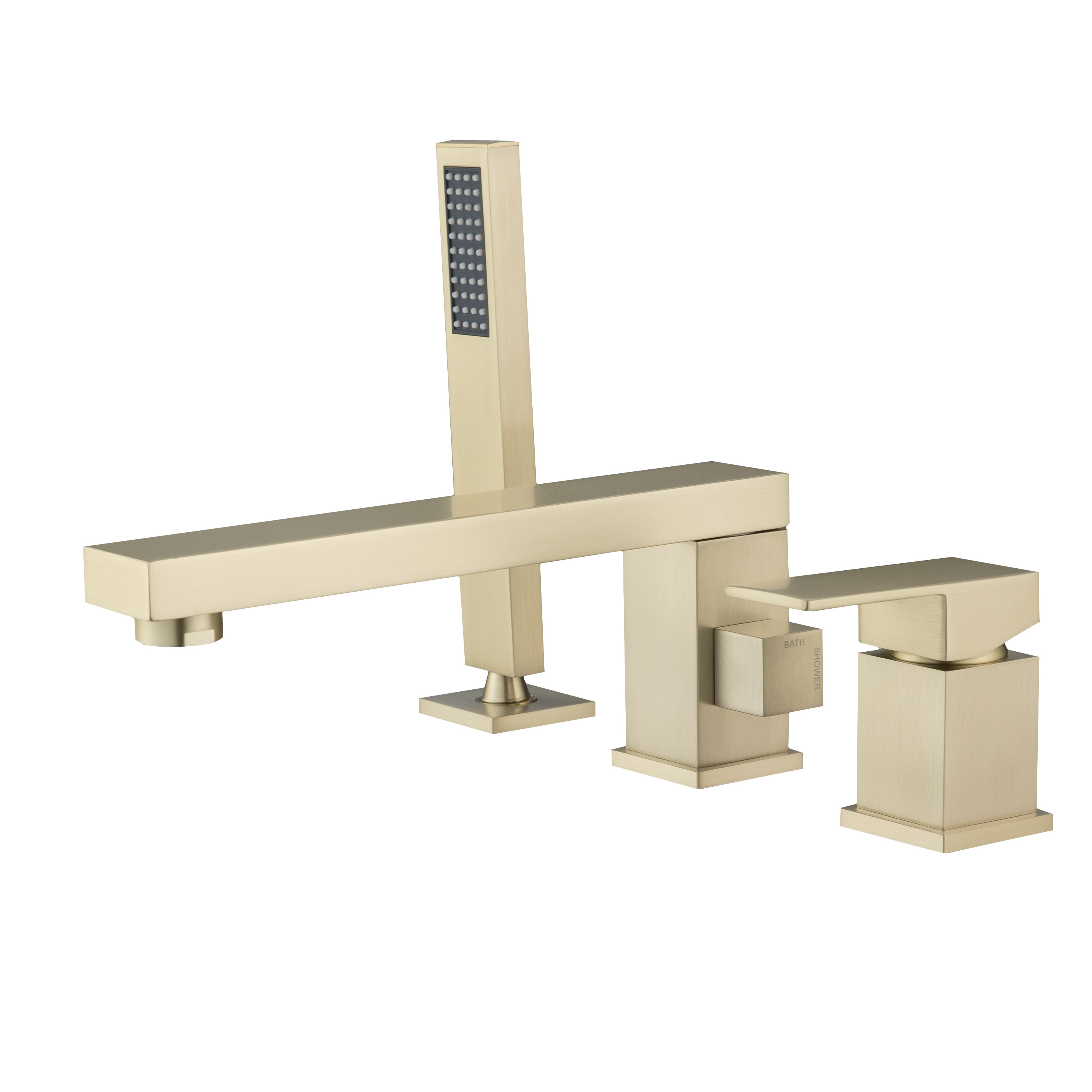 Wholesale hot cold water Brass Deck Mount Bathroom brushed gold bathtub faucet With Hand Shower