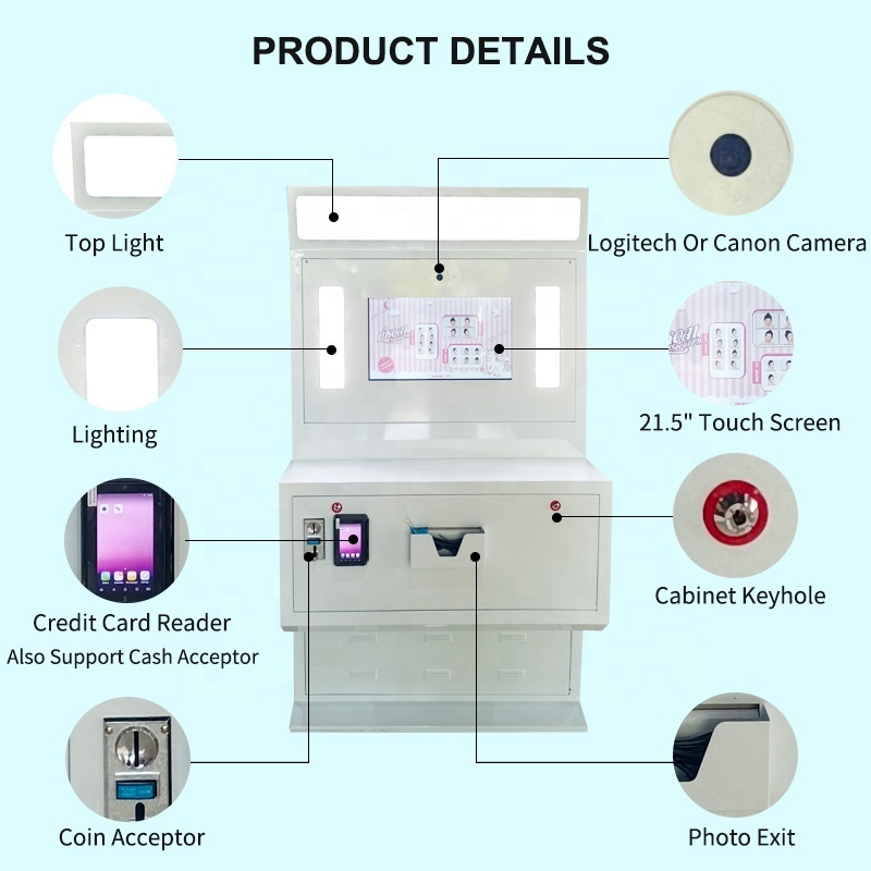 Artificial Intelligence Cash Payment White Photobooth Cabin Self Photo Taking And Printing Kiosk