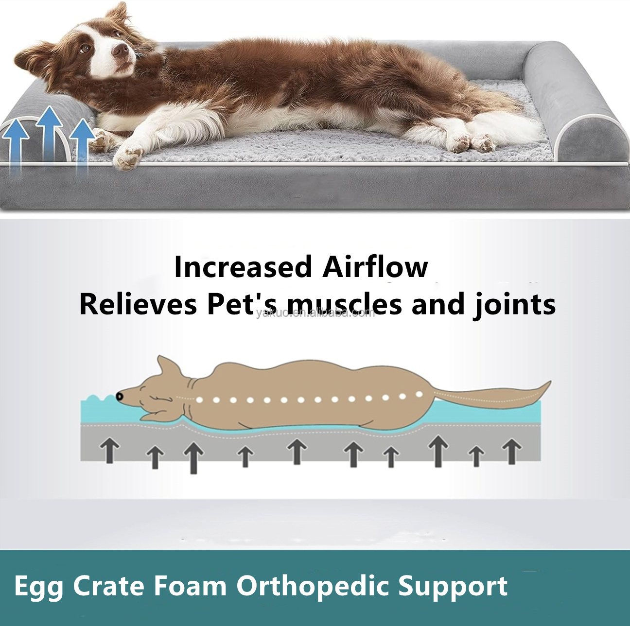 Egg Crate Foam Dog Bed for Large Dogs U Shaped Orthopedic Dog Beds with Removable Washable Cover