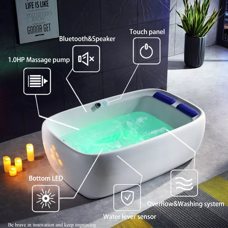 Bathroom Luxury Modern Two Person Bath Tub Bottom LED Bubble Hydro massage Acrylic Massage bathtub