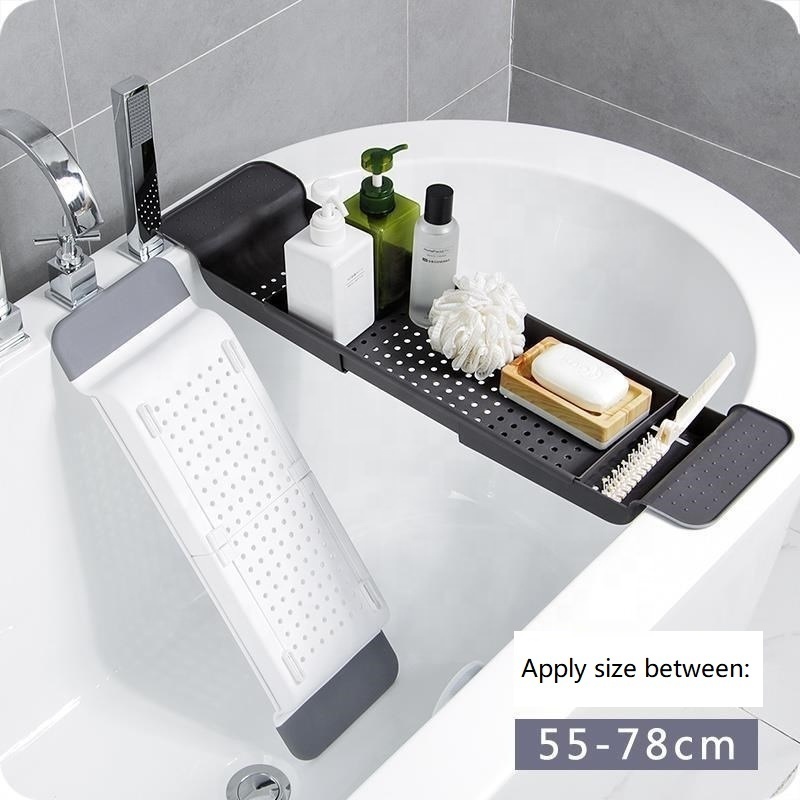 2021 Newest PP Large Plastic Bathtub Shelf Expandable Expanding Bath Tub Tray