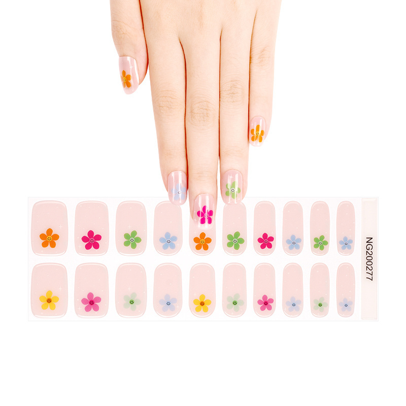 Spring Flowers Design 3D Semi cured UV nail sticker Long lasting for Nail Art Design