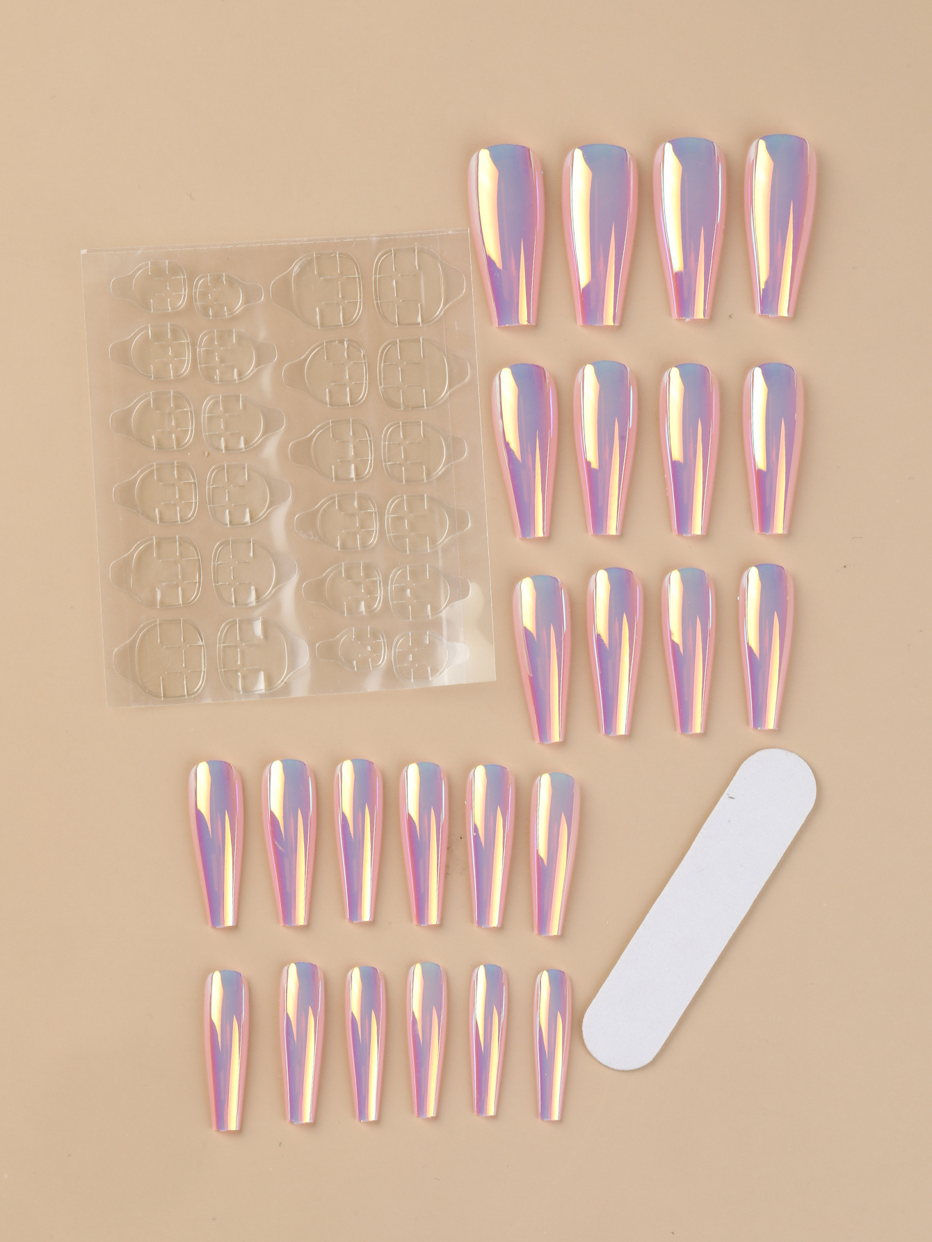 Ins popular 24pcs/box ABS Long Coffin Jelly Glue Artificial Nail tips French Ballerina Glazed Mirror Color False Fingernails tip