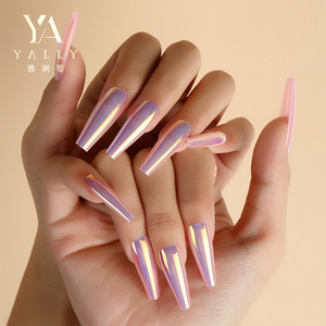 Ins popular 24pcs/box ABS Long Coffin Jelly Glue Artificial Nail tips French Ballerina Glazed Mirror Color False Fingernails tip