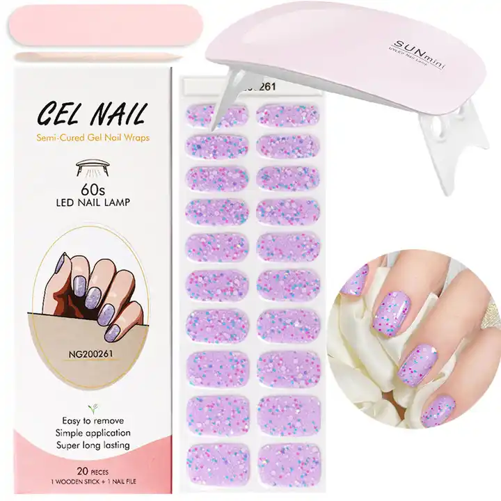 Clear Semi-Cured Gel Nail Wraps 3D Adhesive Manicure Long Lasting UV Lamp Gel Nail Art Stickers Set