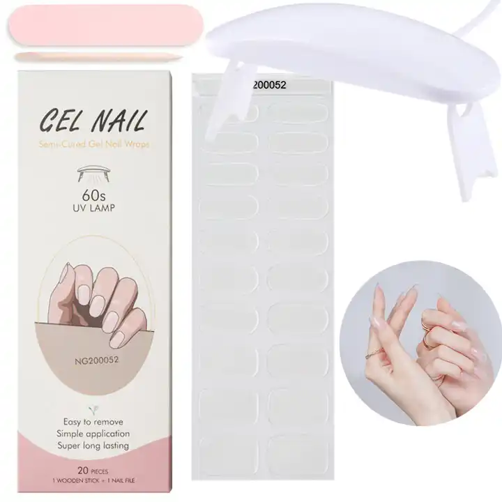 Clear Semi-Cured Gel Nail Wraps 3D Adhesive Manicure Long Lasting UV Lamp Gel Nail Art Stickers Set