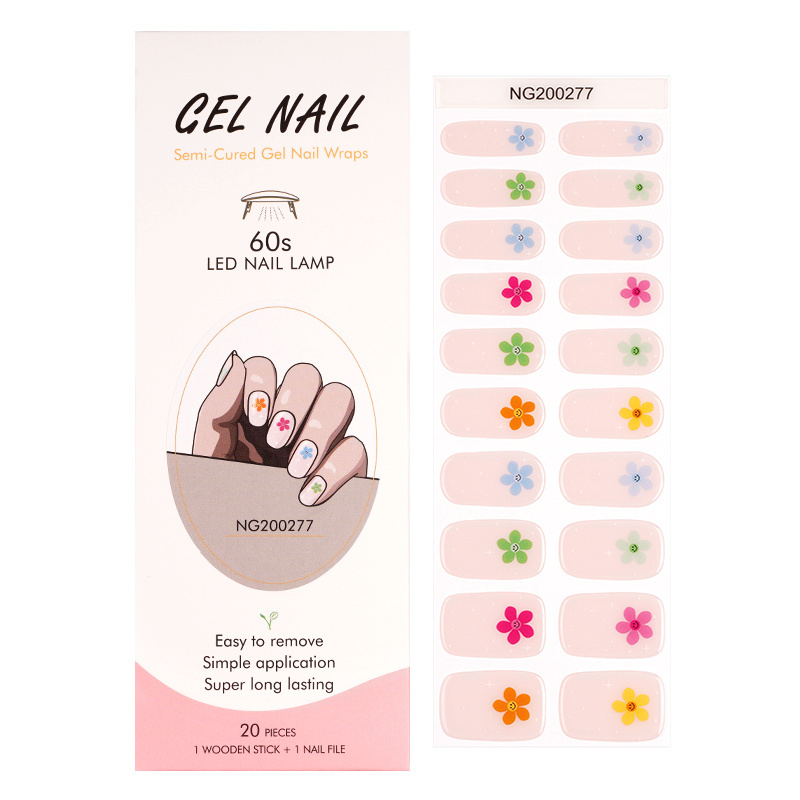 Spring Flowers Design 3D Semi cured UV nail sticker Long lasting for Nail Art Design