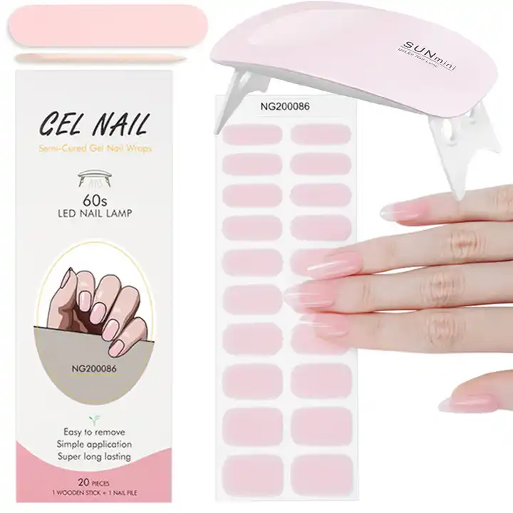 Clear Semi-Cured Gel Nail Wraps 3D Adhesive Manicure Long Lasting UV Lamp Gel Nail Art Stickers Set