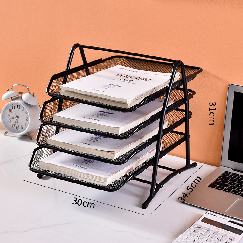 4 Tier Metal Mesh Document Rack File Letter Book Tray Shelf Carrier Storage Holder Home Office Desk Organizer