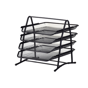 4 Tier Metal Mesh Document Rack File Letter Book Tray Shelf Carrier Storage Holder Home Office Desk Organizer