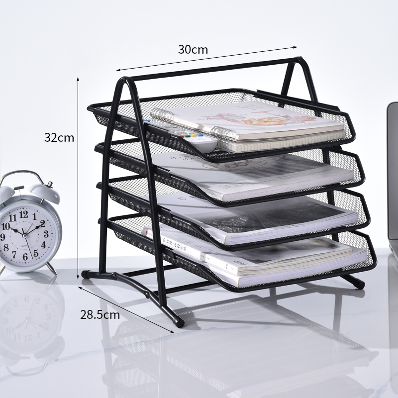 4 Tier Metal Mesh Document Rack File Letter Book Tray Shelf Carrier Storage Holder Home Office Desk Organizer