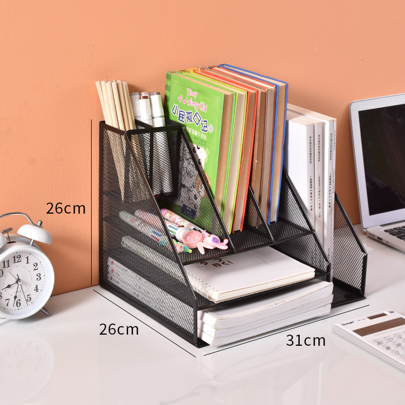 Multifunctional black metal mesh desk organizer file storage stationery set for office and home supplies