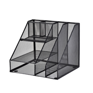 Multifunctional black metal mesh desk organizer file storage stationery set for office and home supplies