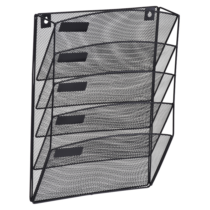 Mesh Hanging Wall File Organizer 5 Tier Vertical Mount Durable Wall File Holder with Bottom Flat Tray for Office Home