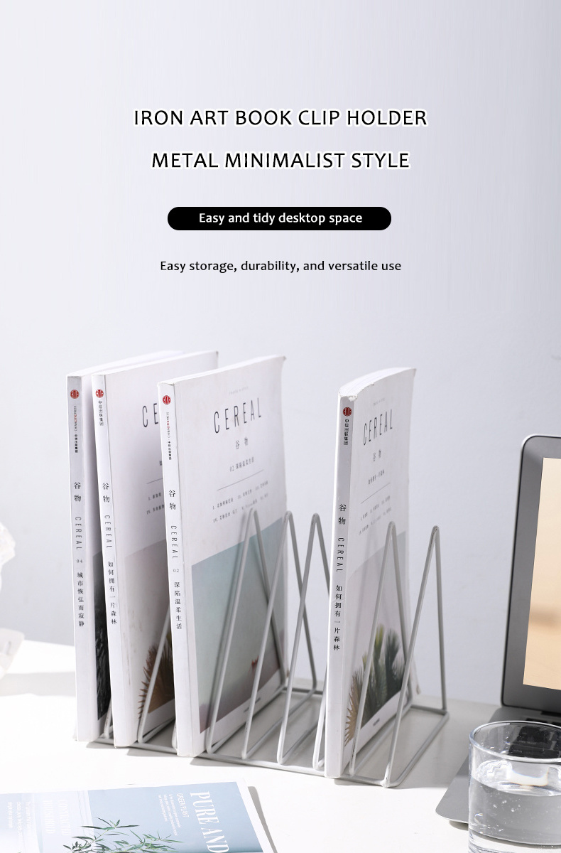 New design Iron triangle shelf creative office desktop magazine storage rack metal book and newspaper shelf