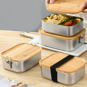 Stainless Steel Divided Three Sections for Lunch Box Eco-Friendly Dishwasher Microwave Safe BPA-Free Bento Box Bamboo Lid