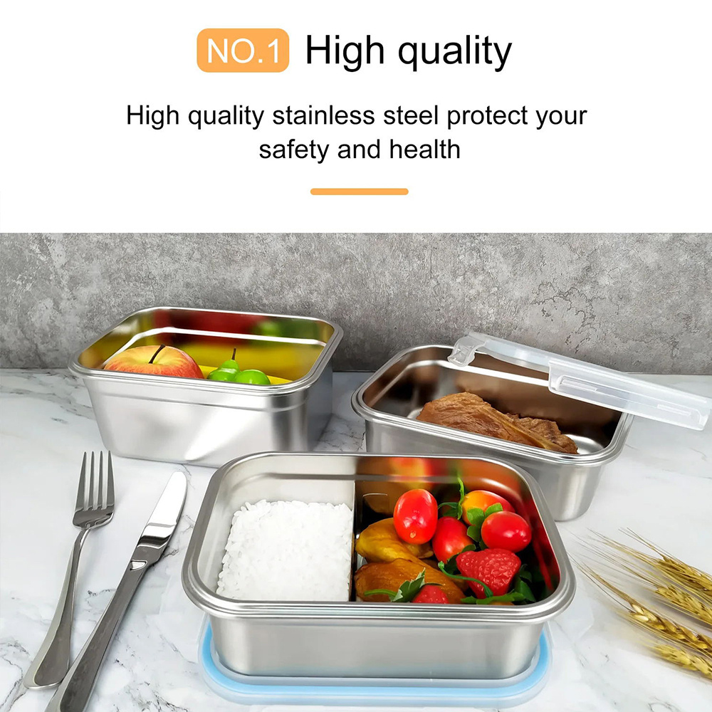 Stainless Steel Bento Lunch Box with Leakproof Plastic Lid Kids Steel Lunch Container for Teenagers 1000ml Microwave Safe