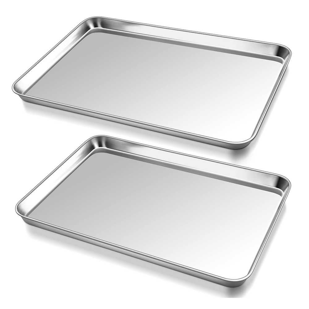 Rectangle Non Toxic Durable Use Mirror Finished Baking Cookie Sheet Set of 3 Stainless Steel Baking Sheets Pan Oven Tray