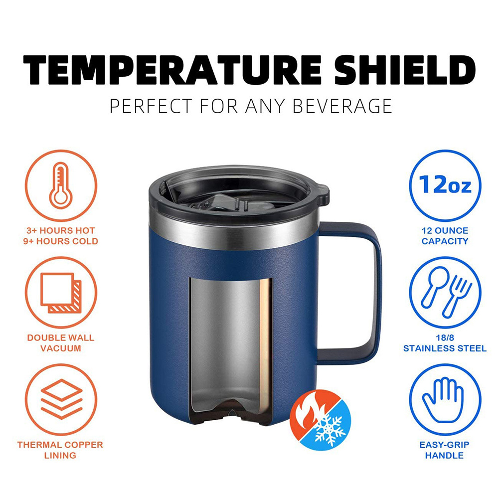 12 oz Stainless Steel Insulated Coffee Mug with Handle Double Wall Vacuum Travel Mug Tumbler Cup with Sliding Lid