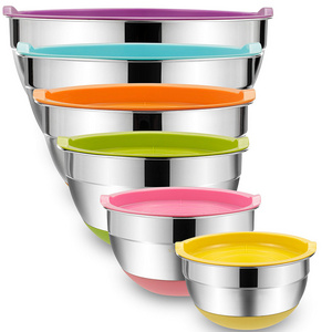 Salad Bowls with Airtight Lids Stainless Steel Bowls Marks Colorful Non-Slip Bottoms for Metal Mixing Serving Bowls