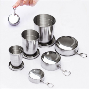 Good quality stainless retractable camping cup mini collapsible cup for travel with small key chain